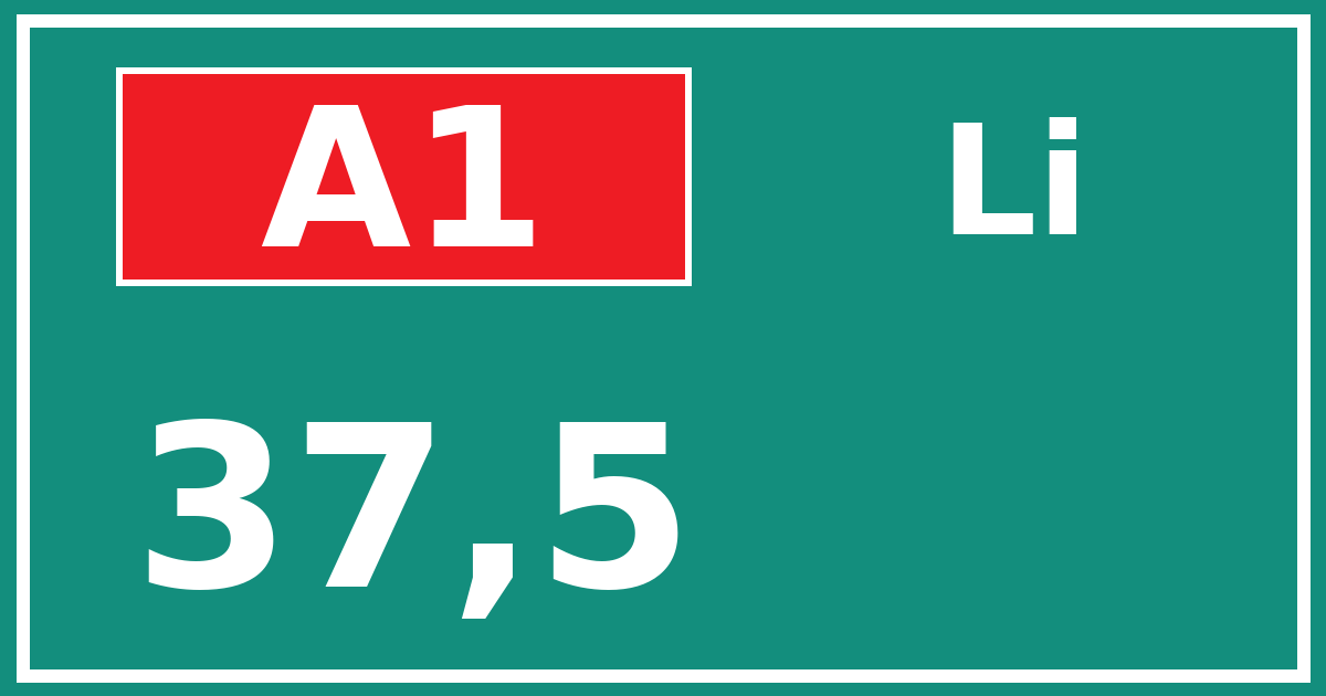 Hectometerbord A1 37,5 zijde Li