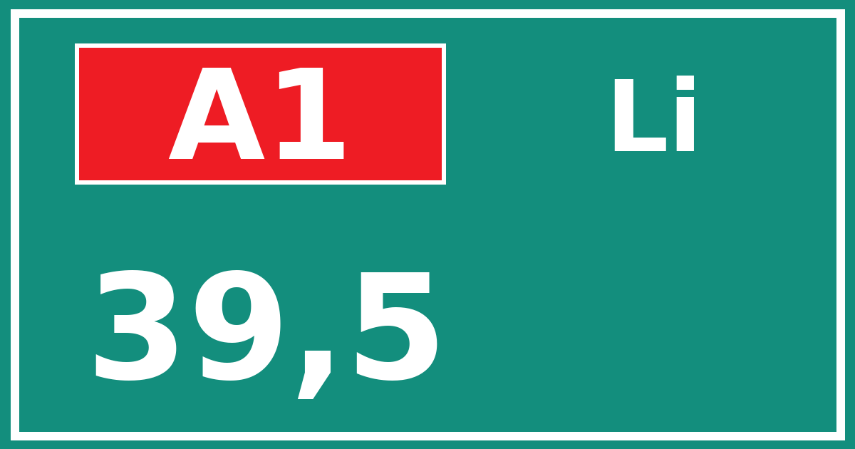 Hectometerbord A1 39,5 zijde Li