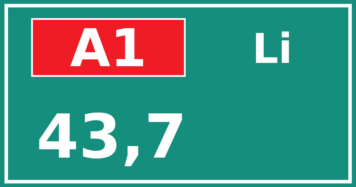 Hectometerbord A1 43,7 zijde Li