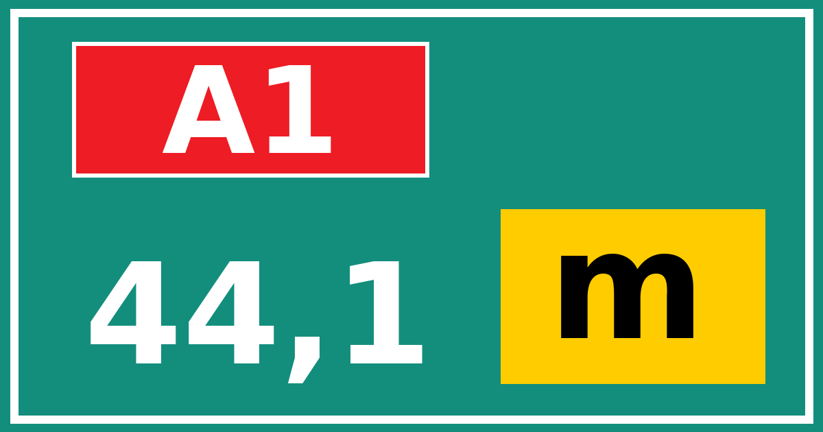 Hectometerbord A1 44,1 letter m