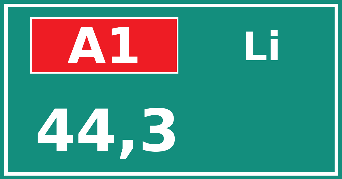 Hectometerbord A1 44,3 zijde Li