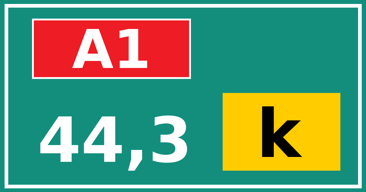 Hectometerbord A1 44,3 letter k