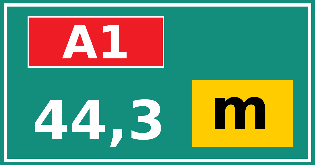 Hectometerbord A1 44,3 letter m