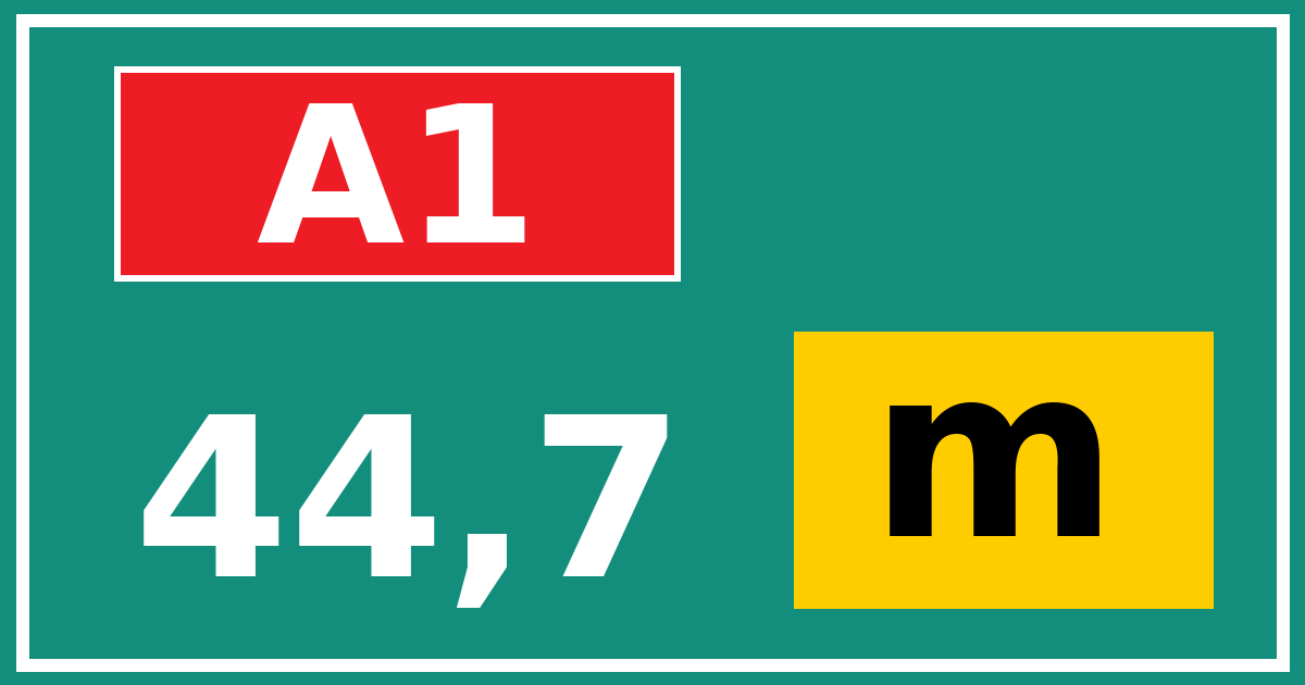 Hectometerbord A1 44,7 letter m