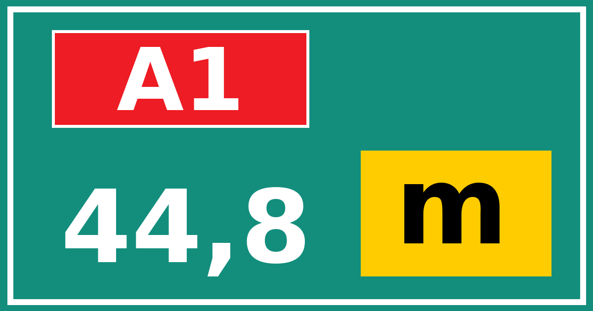 Hectometerbord A1 44,8 letter m