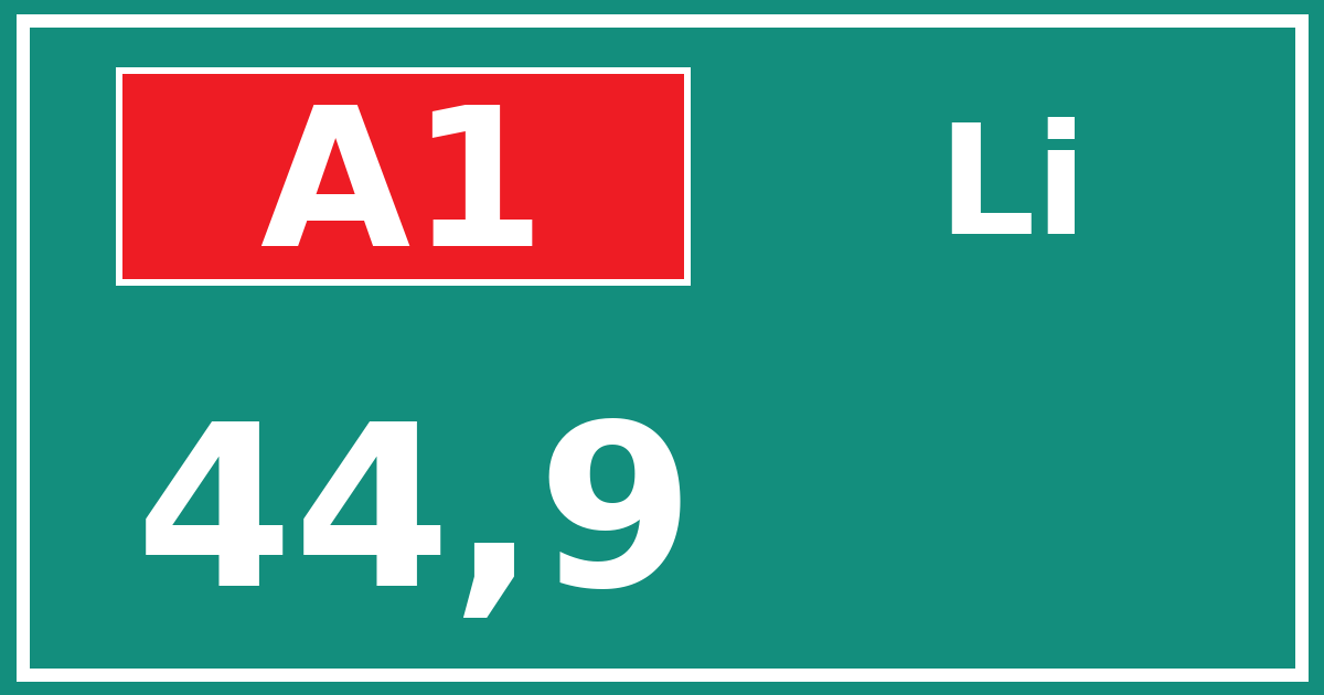 Hectometerbord A1 44,9 zijde Li