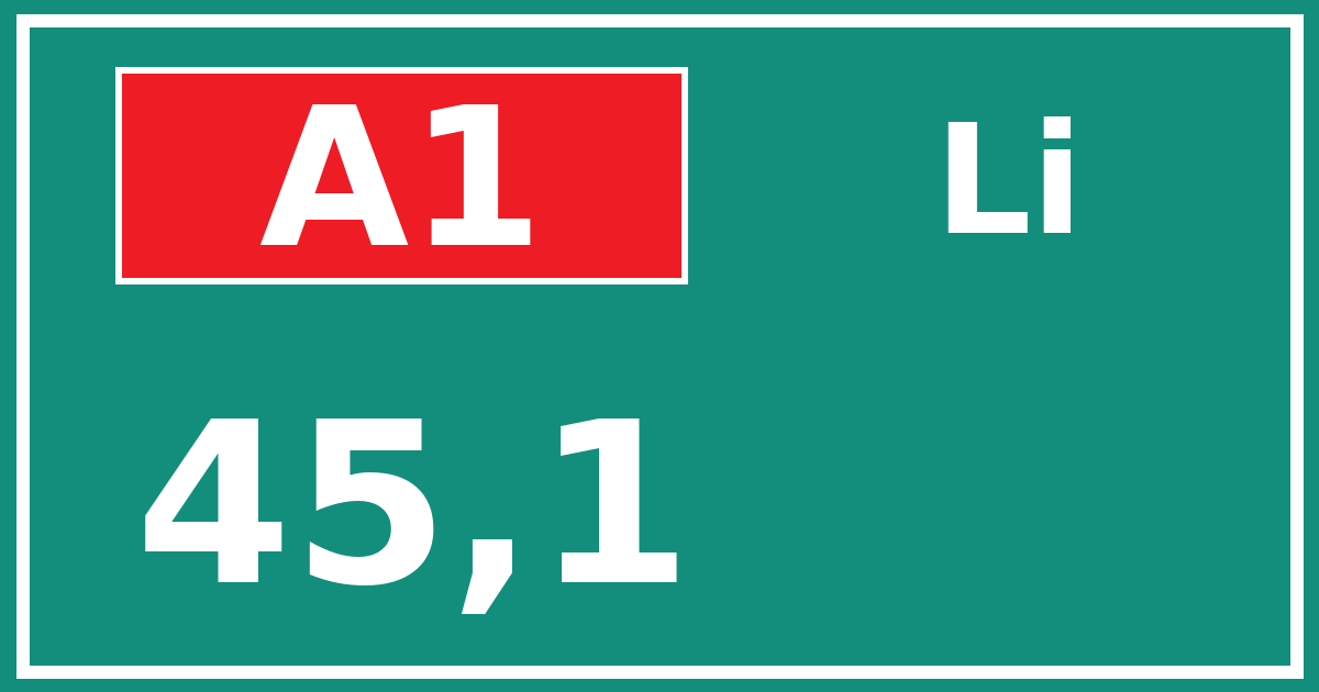 Hectometerbord A1 45,1 zijde Li