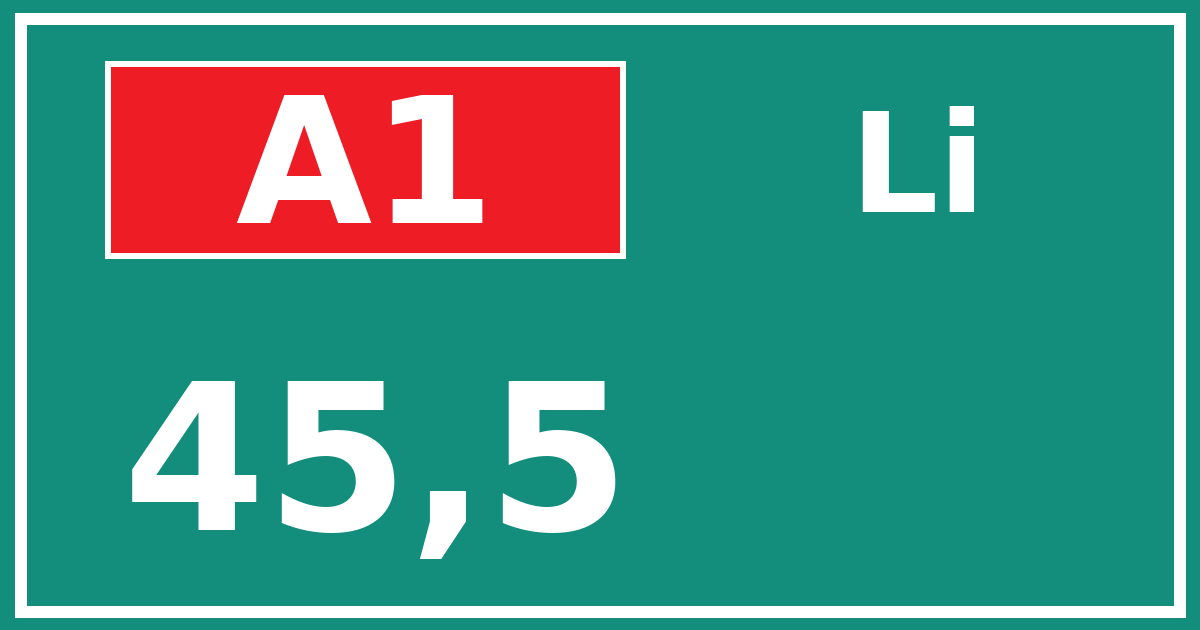 Hectometerbord A1 45,5 zijde Li