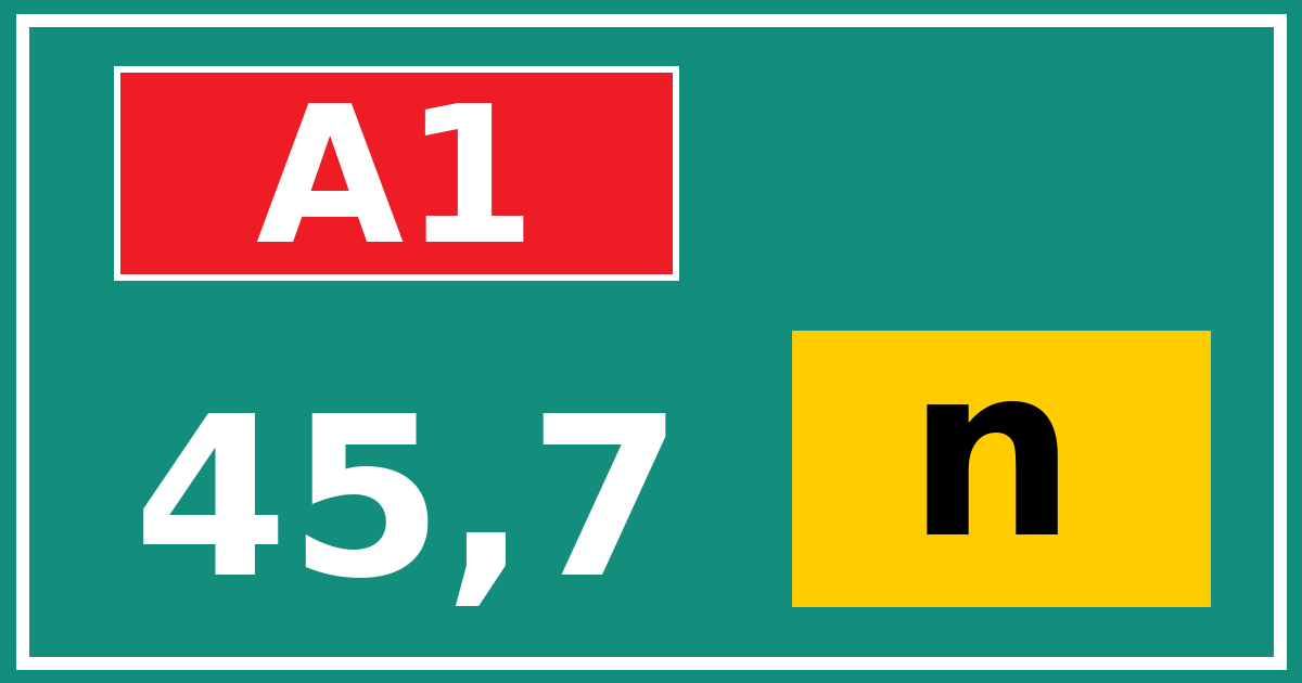 Hectometerbord A1 45,7 letter n