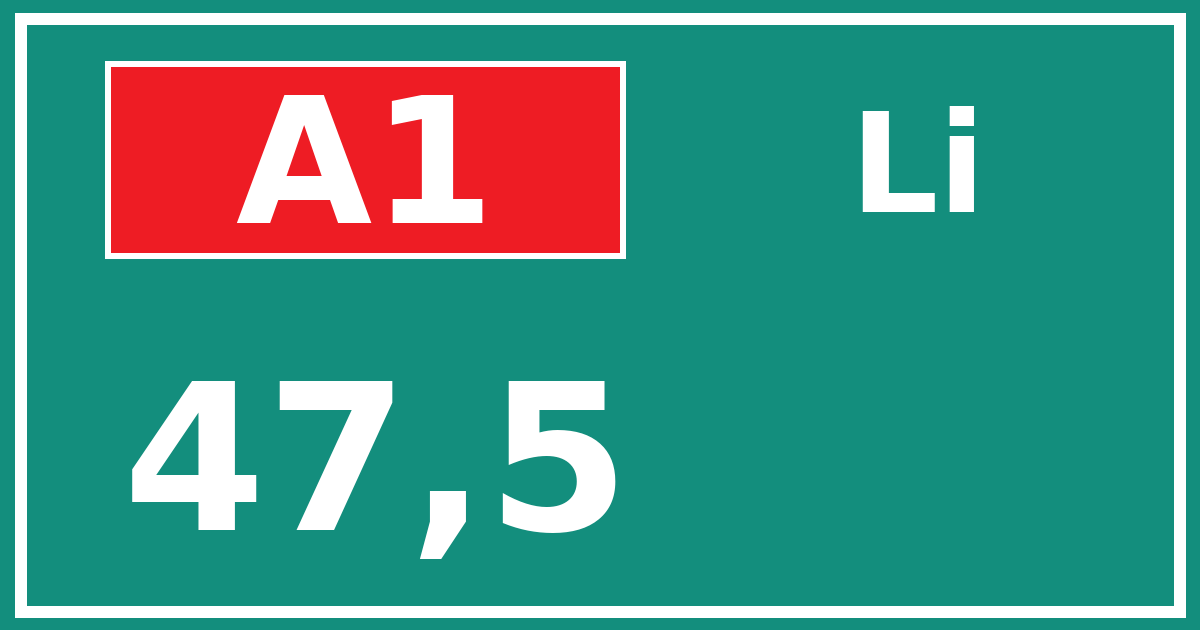 Hectometerbord A1 47,5 zijde Li
