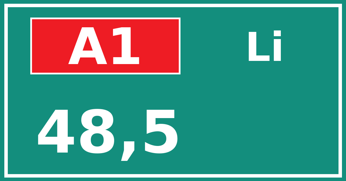 Hectometerbord A1 48,5 zijde Li