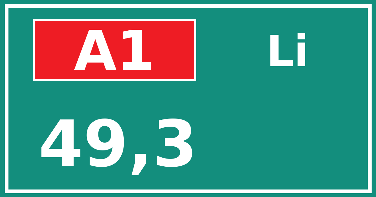 Hectometerbord A1 49,3 zijde Li
