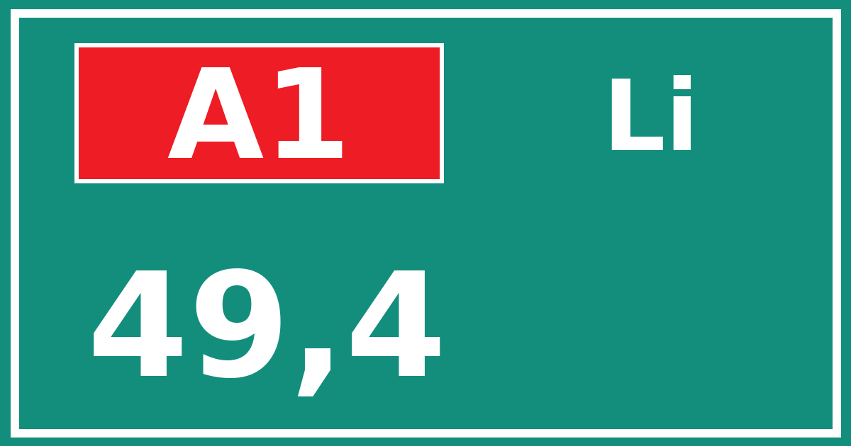 Hectometerbord A1 49,4 zijde Li