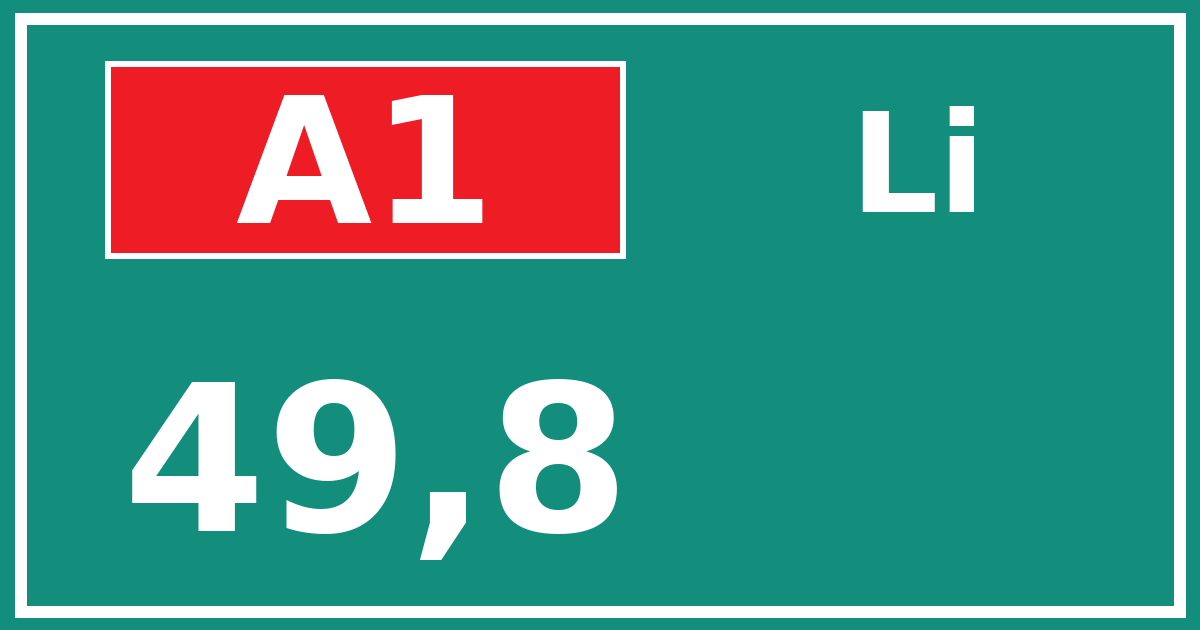 Hectometerbord A1 49,8 zijde Li
