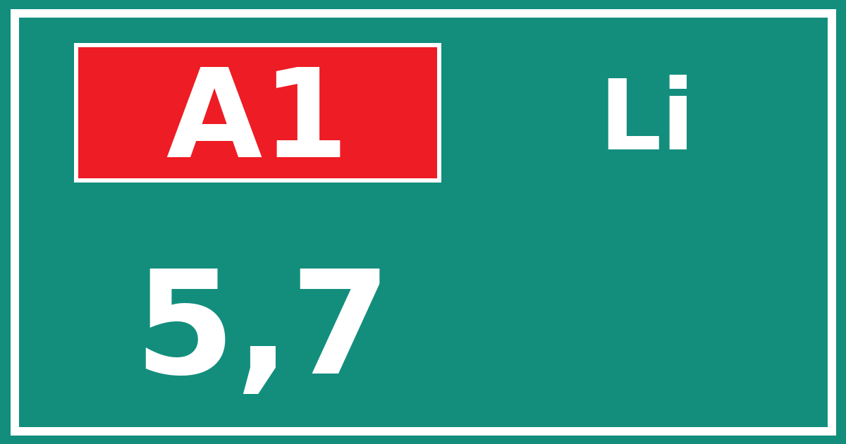 Hectometerbord A1 5,7 zijde Li