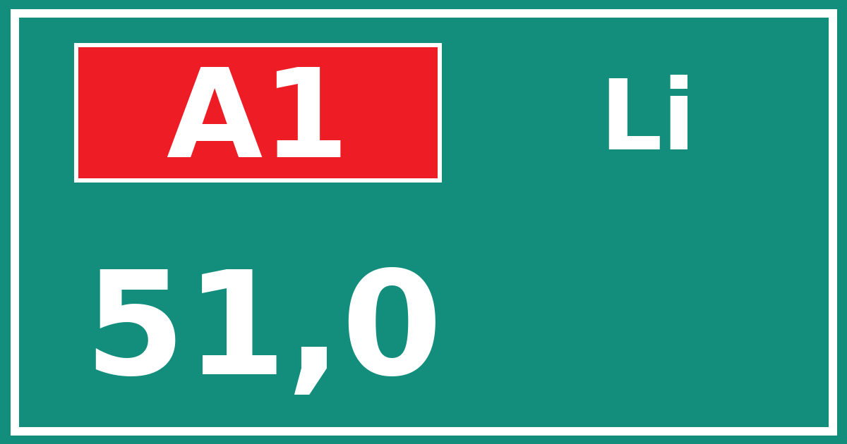 Hectometerbord A1 51,0 zijde Li