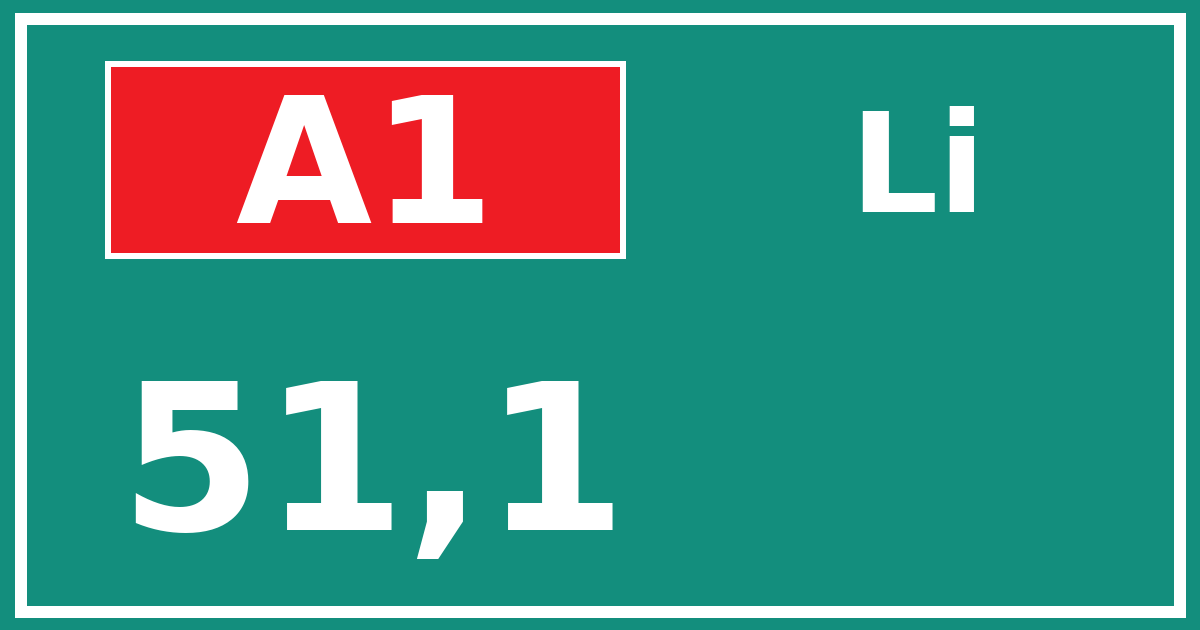 Hectometerbord A1 51,1 zijde Li