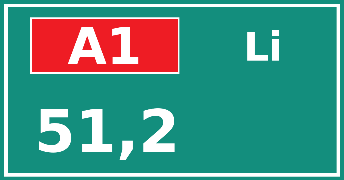 Hectometerbord A1 51,2 zijde Li