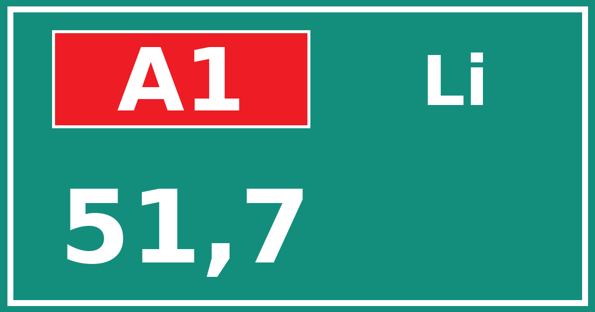 Hectometerbord A1 51,7 zijde Li