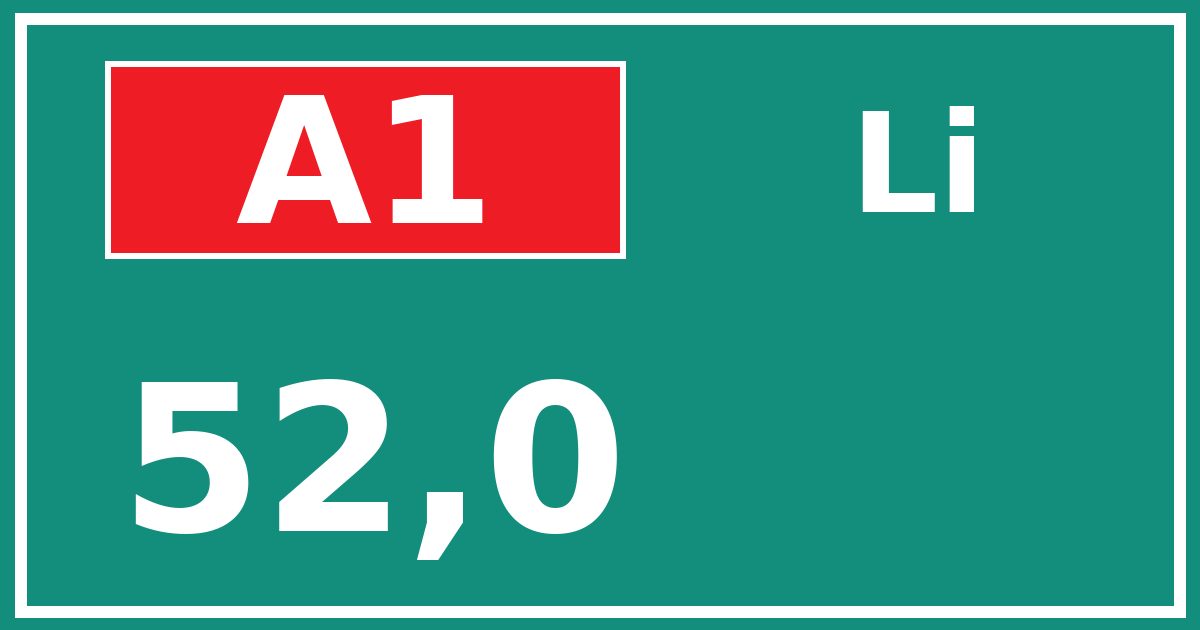 Hectometerbord A1 52,0 zijde Li