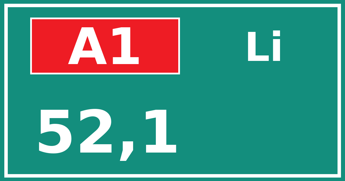 Hectometerbord A1 52,1 zijde Li