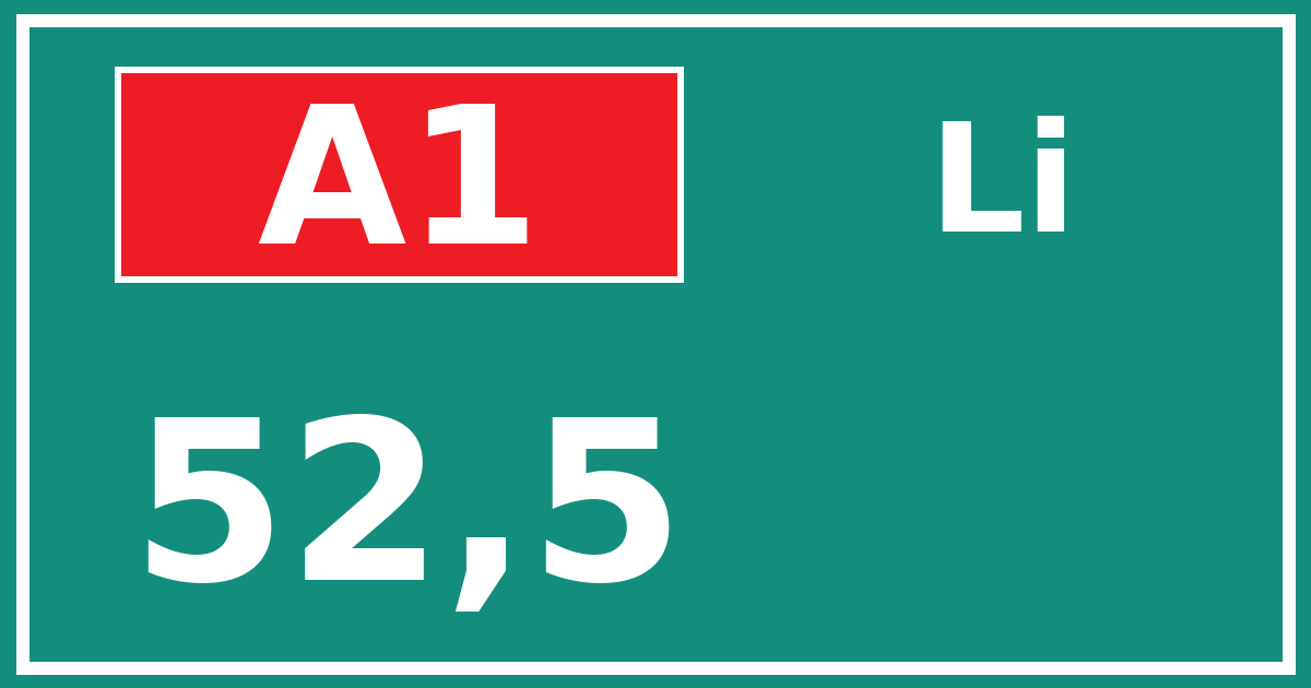 Hectometerbord A1 52,5 zijde Li