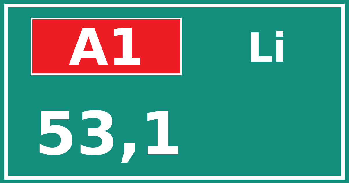 Hectometerbord A1 53,1 zijde Li