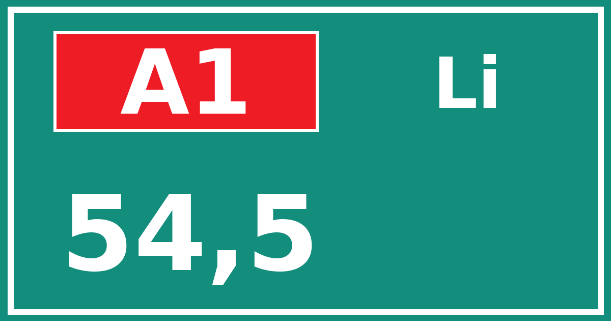 Hectometerbord A1 54,5 zijde Li