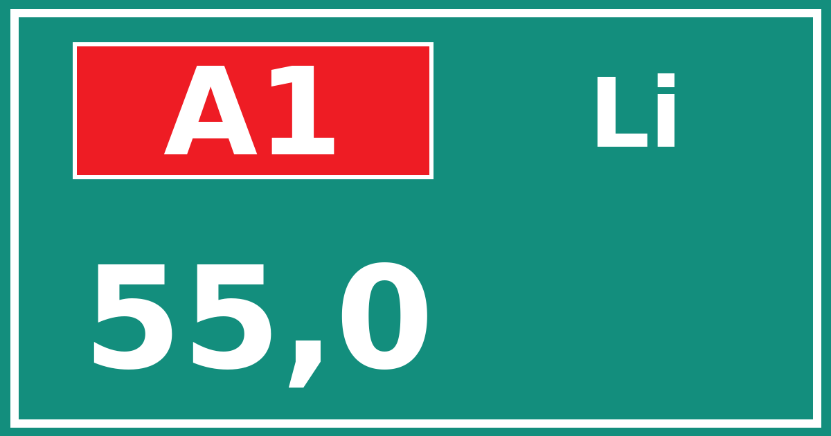 Hectometerbord A1 55,0 zijde Li