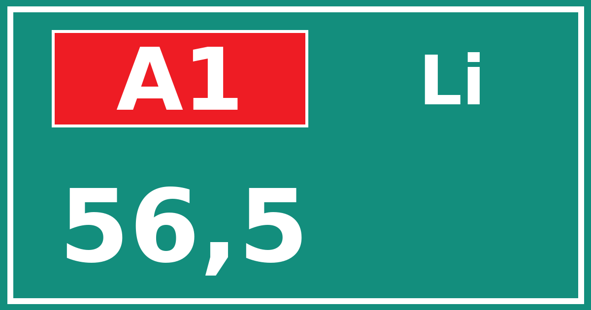 Hectometerbord A1 56,5 zijde Li