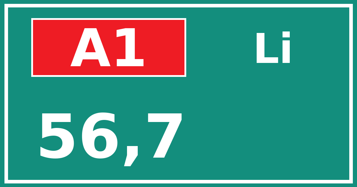 Hectometerbord A1 56,7 zijde Li