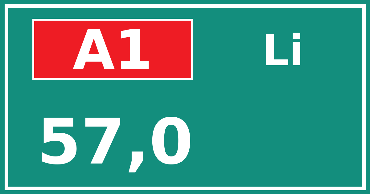 Hectometerbord A1 57,0 zijde Li