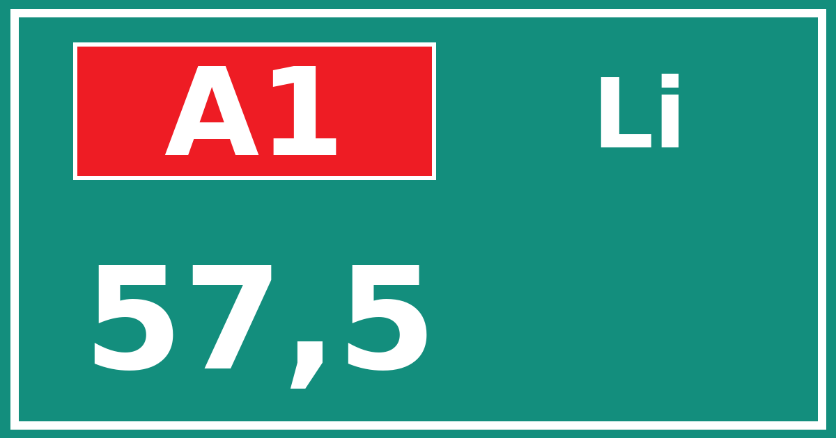 Hectometerbord A1 57,5 zijde Li