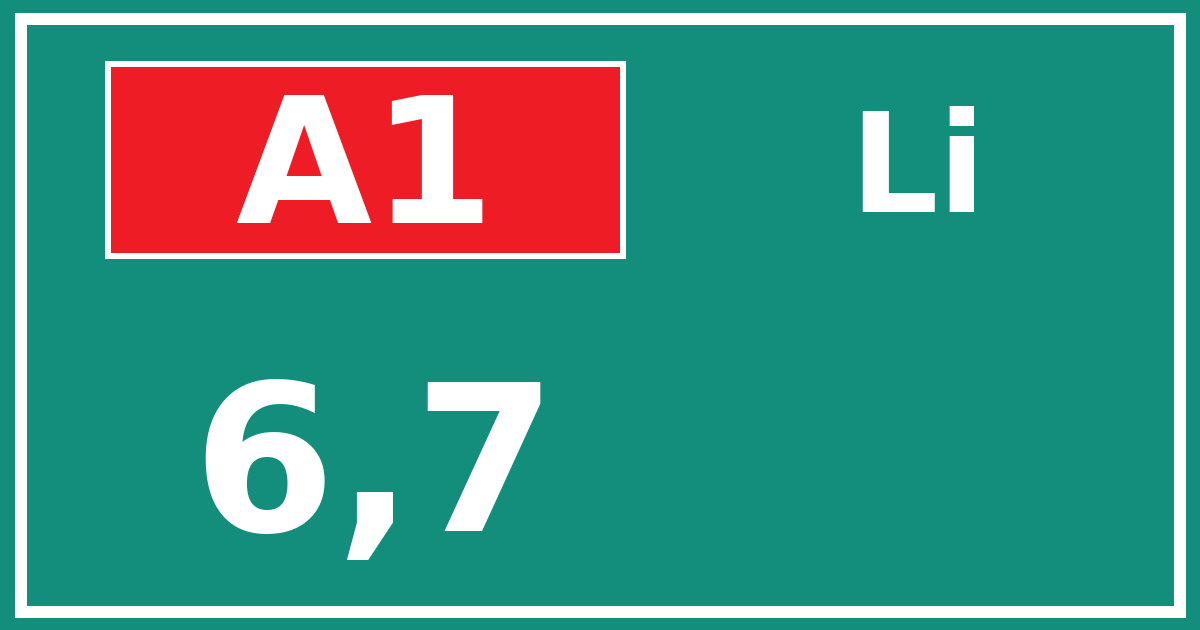 Hectometerbord A1 6,7 zijde Li