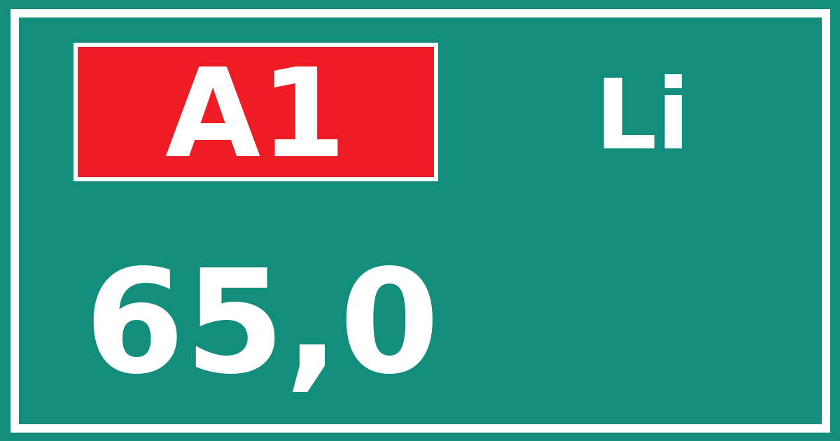 Hectometerbord A1 65,0 zijde Li