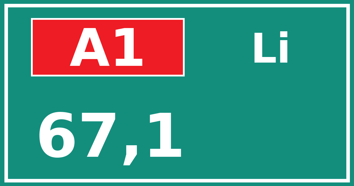 Hectometerbord A1 67,1 zijde Li