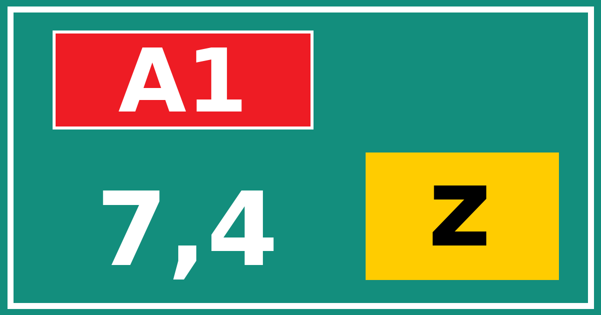 Hectometerbord A1 7,4 letter z