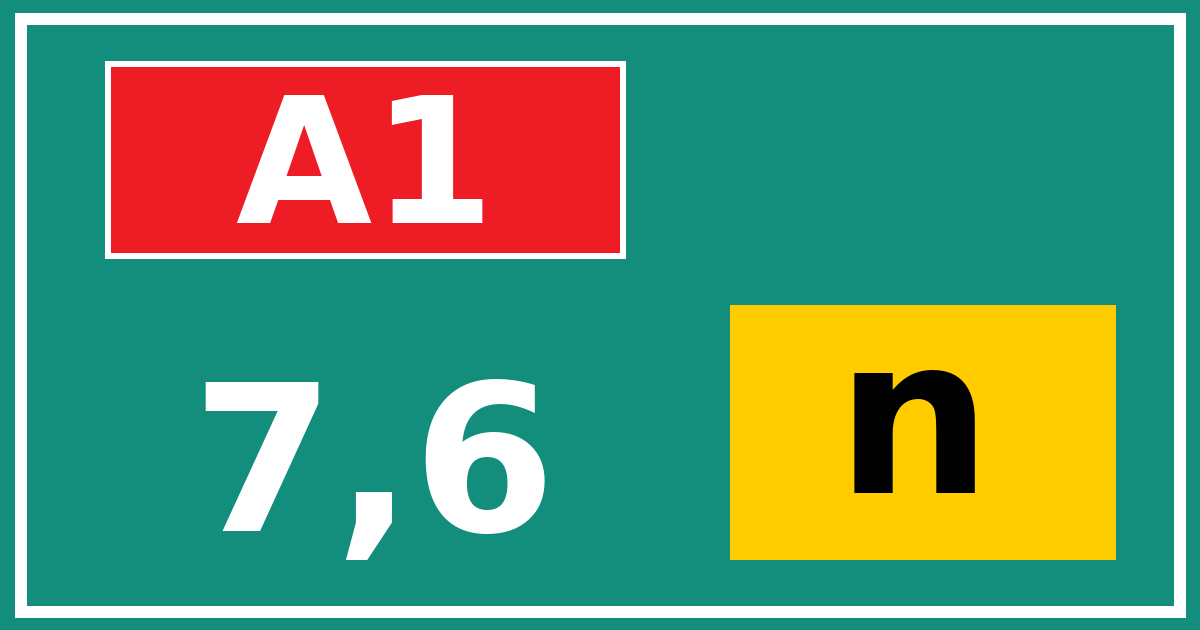 Hectometerbord A1 7,6 letter n