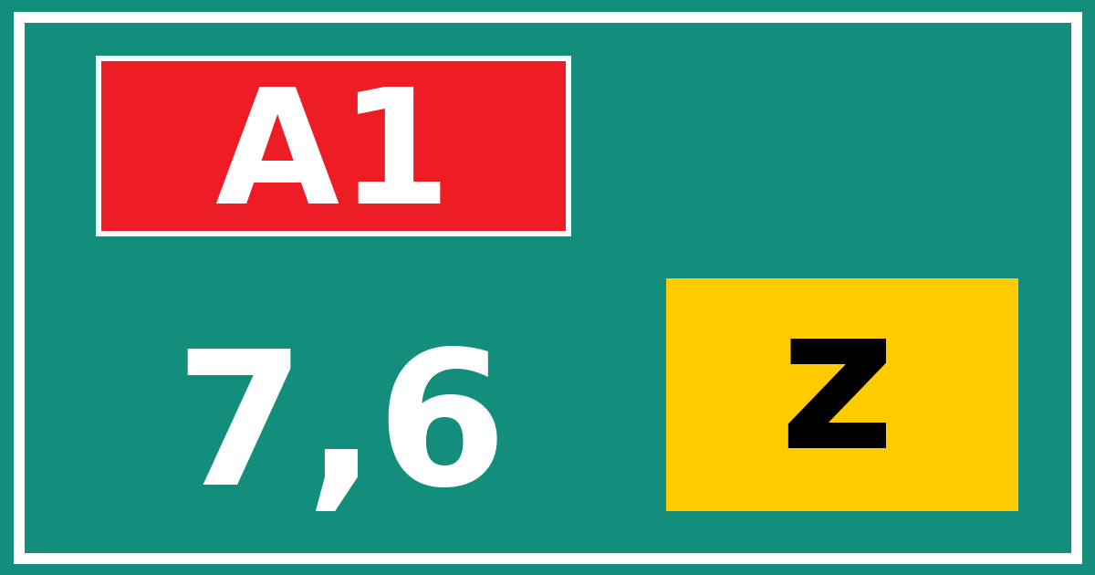 Hectometerbord A1 7,6 letter z