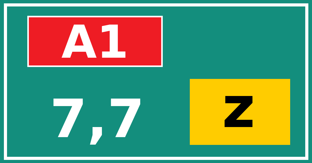 Hectometerbord A1 7,7 letter z