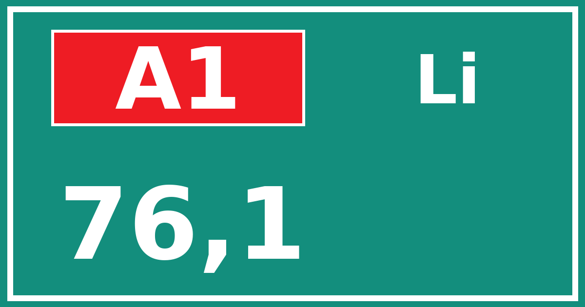 Hectometerbord A1 76,1 zijde Li