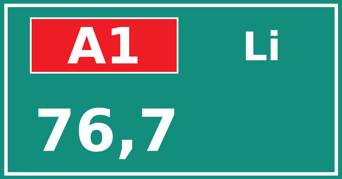 Hectometerbord A1 76,7 zijde Li