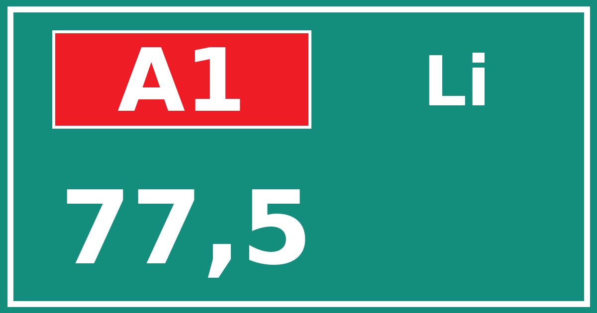 Hectometerbord A1 77,5 zijde Li