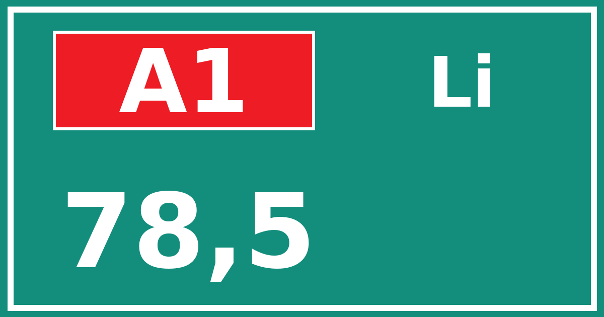 Hectometerbord A1 78,5 zijde Li