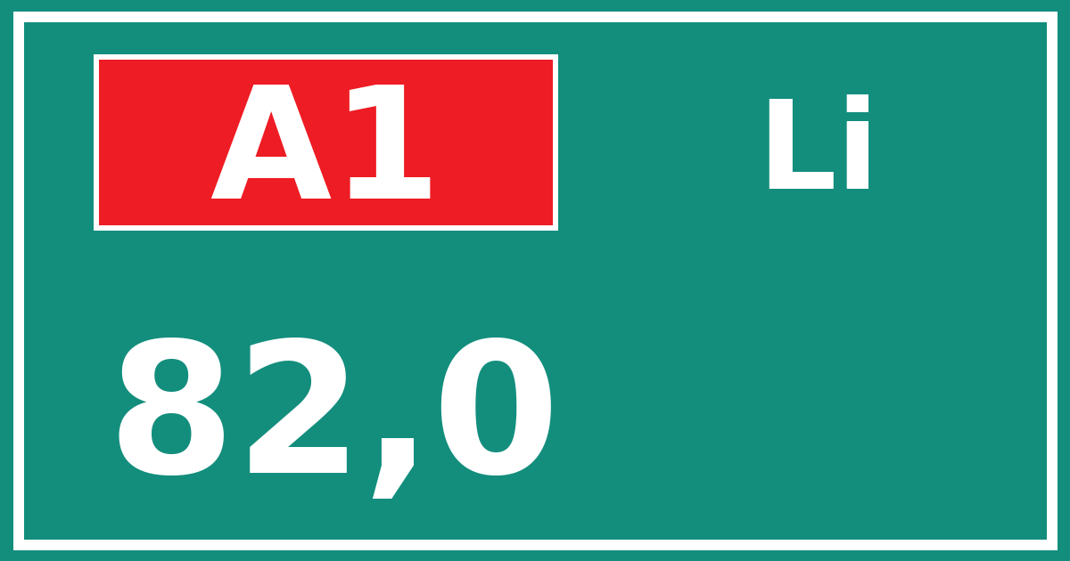 Hectometerbord A1 82,0 zijde Li