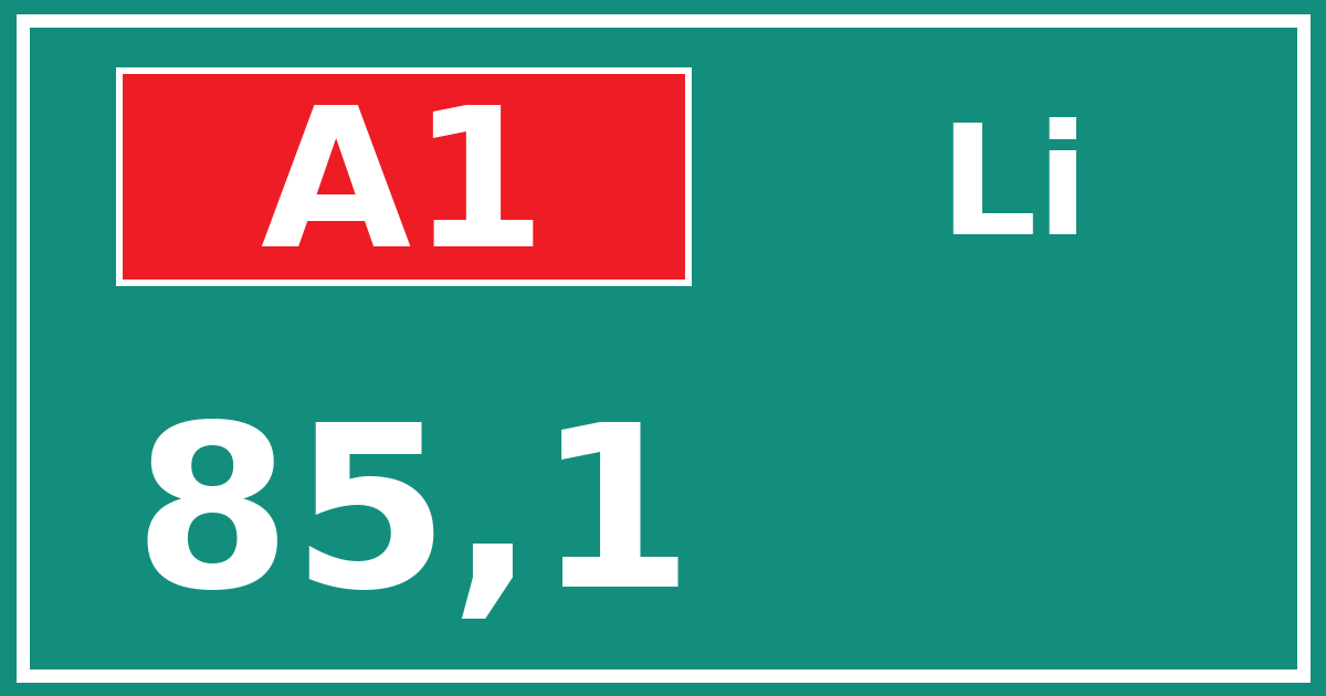 Hectometerbord A1 85,1 zijde Li