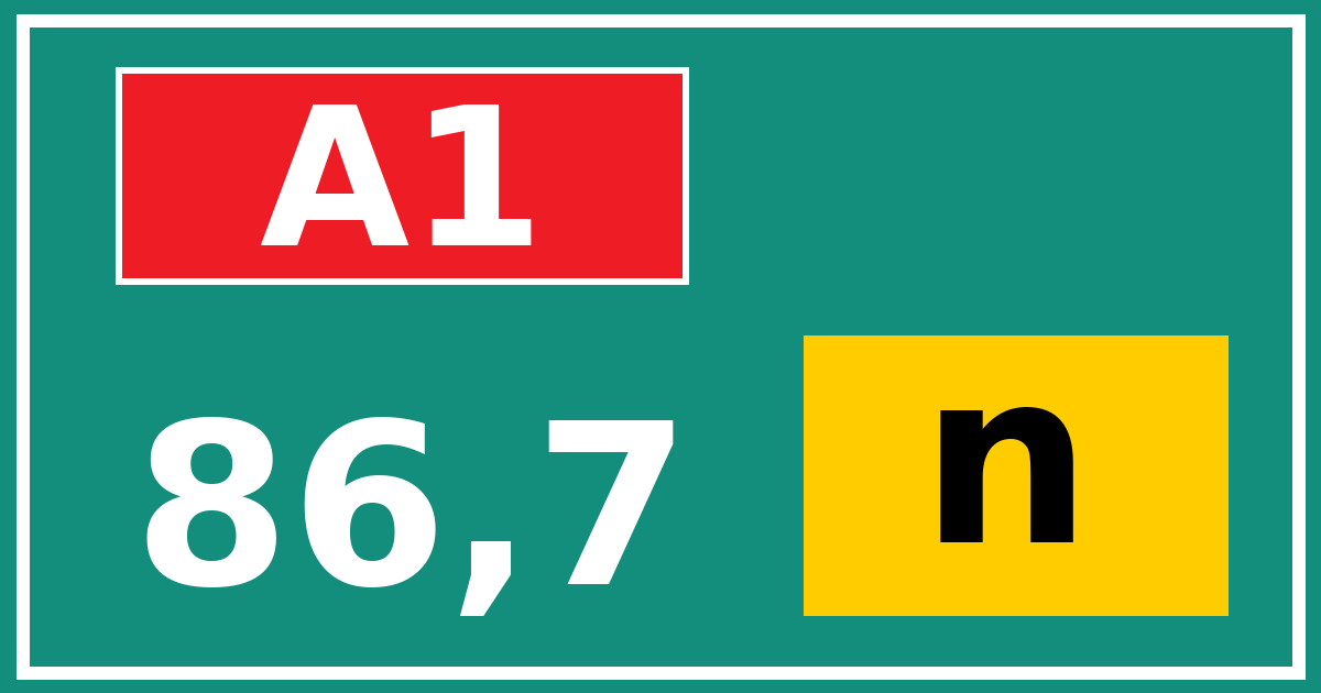 Hectometerbord A1 86,7 letter n