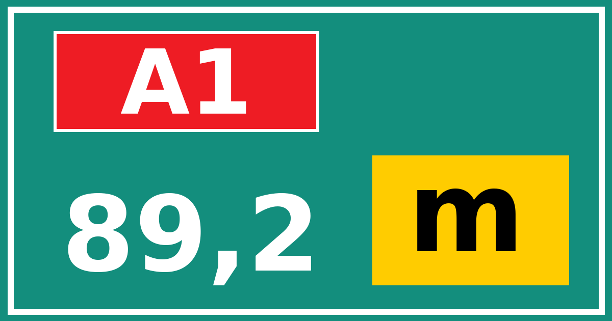 Hectometerbord A1 89,2 letter m
