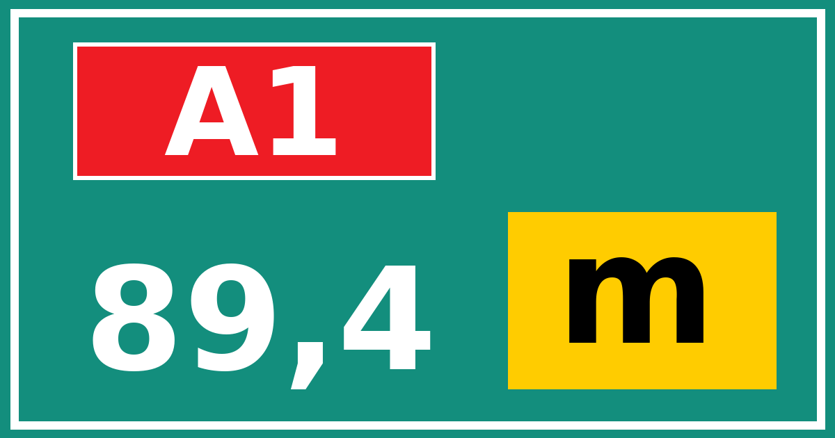 Hectometerbord A1 89,4 letter m