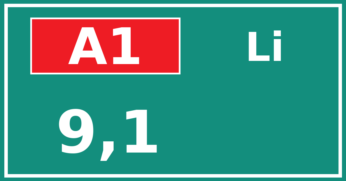 Hectometerbord A1 9,1 zijde Li